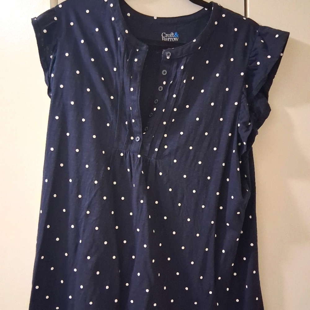 Craft & Barrow Navy Polka Dot Tee XXL